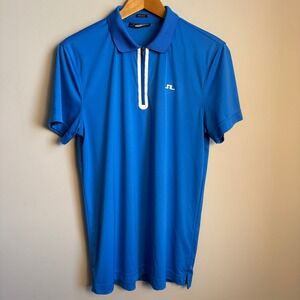 J. Lindeberg Men Regular Fit 1/4 Zip Golf Polo Shirt Blue Short Sleeve Medium